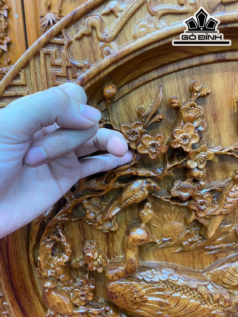 Tranh Đĩa Chim Công Gỗ Hương Đường Kính 55 Sâu 4 (cm)