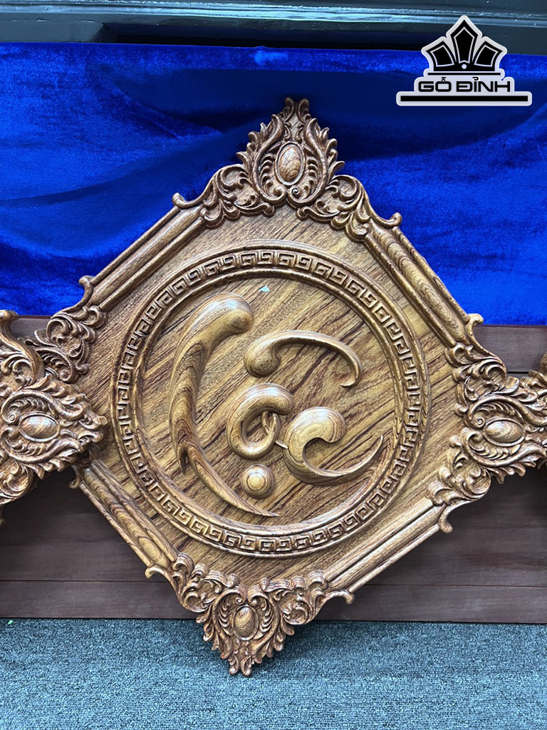 Tranh Phúc Lộc Thọ Gỗ Hương Cao 45 Ngang 45 Sâu 3,5  (cm)