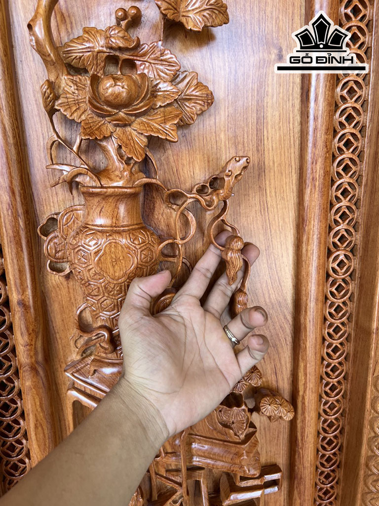 Tranh Tứ Bình Gỗ Hương Cao 127 Ngang 42 Khung 5 Ván 5 (cm)