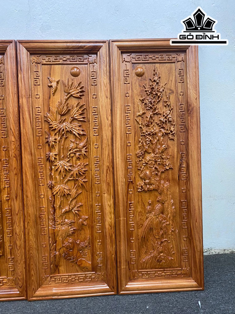 Tranh Tứ Quý Gỗ Hương Cao 107 Ngang 37 Khung 4 Ván 3 (cm)