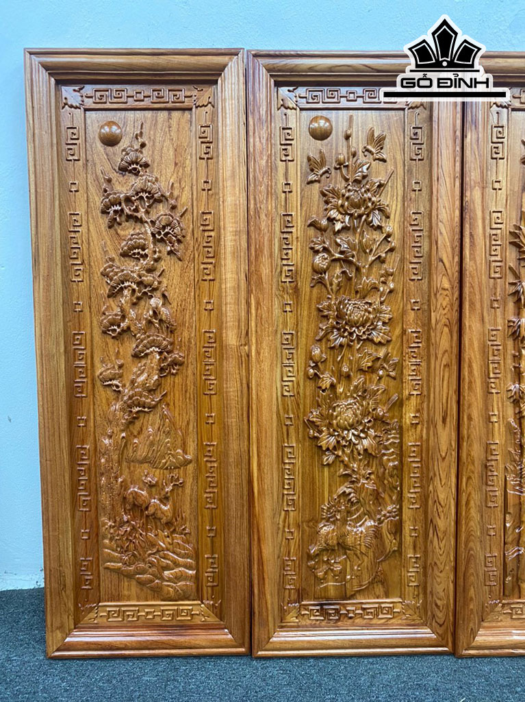 Tranh Tứ Quý Gỗ Hương Cao 107 Ngang 37 Khung 4 Ván 3 (cm)