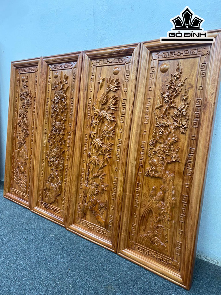 Tranh Tứ Quý Gỗ Hương Cao 107 Ngang 37 Khung 4 Ván 3 (cm)