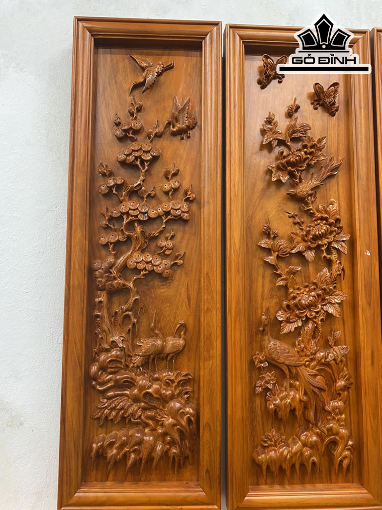 Tranh Tứ Quý Gỗ Hương Cao 117 Ngang 37 Khung 5 Ván 5 (cm)