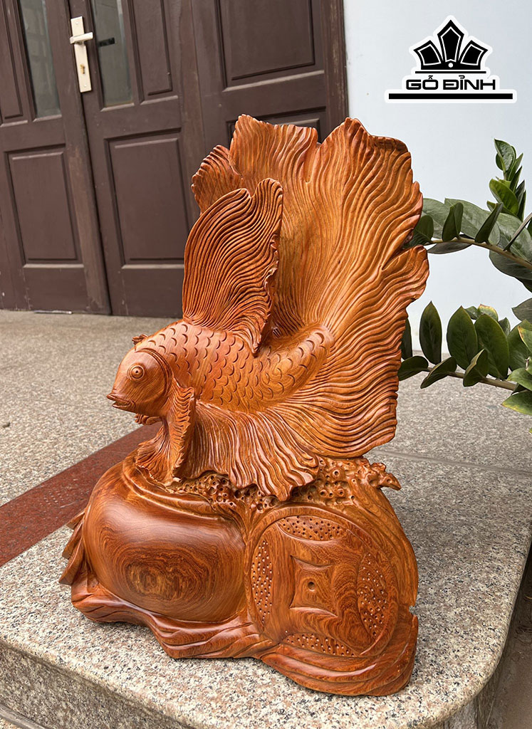 Tượng Cá Xiêm Gỗ Hương Cao 56 Ngang 42 Sâu 30 (cm)