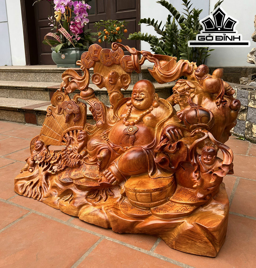 Tượng Phật Di Lặc Ngũ Phúc Gỗ Hương Cao 88 Ngang 61 Sâu 42 (cm)