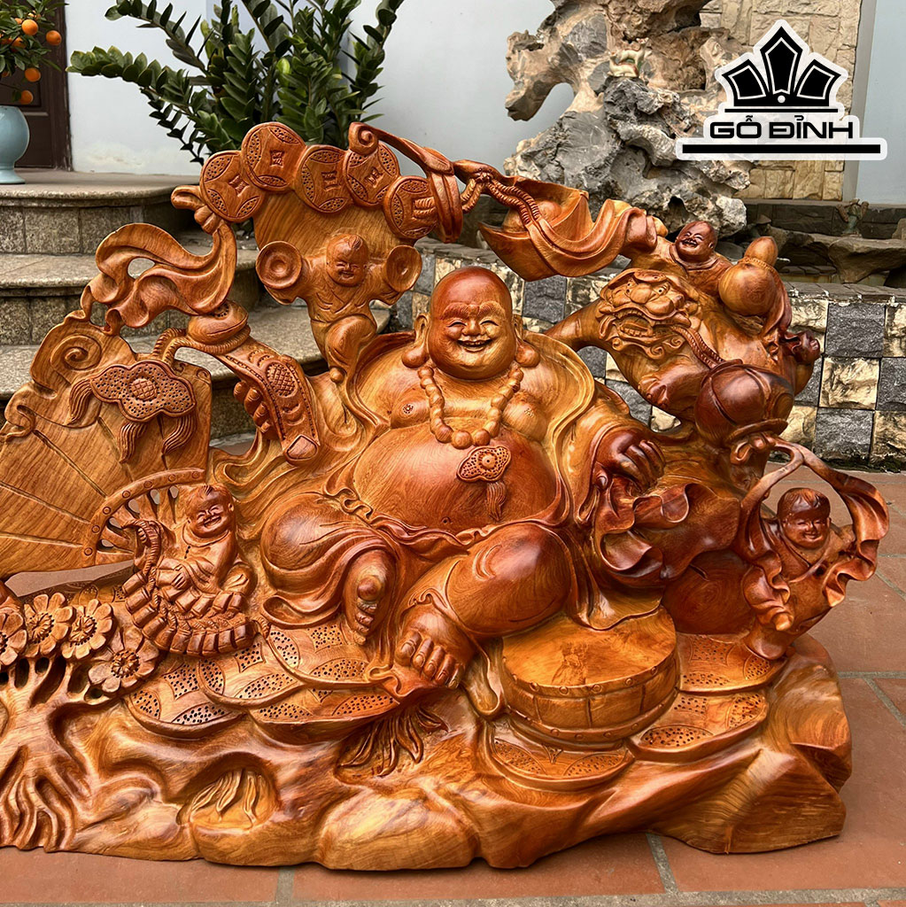 Tượng Phật Di Lặc Ngũ Phúc Gỗ Hương Cao 88 Ngang 61 Sâu 42 (cm)