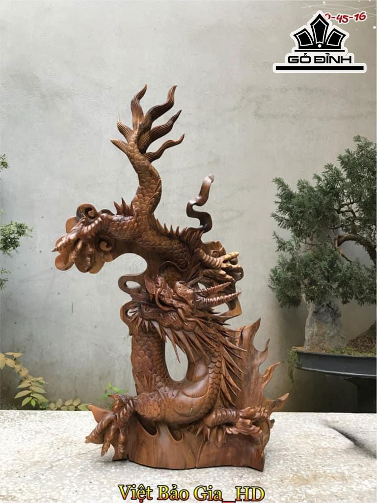 Tượng Rồng Phong Thủy Gỗ Bách Xanh Cao 70 Ngang 45 Sâu 16 (cm)