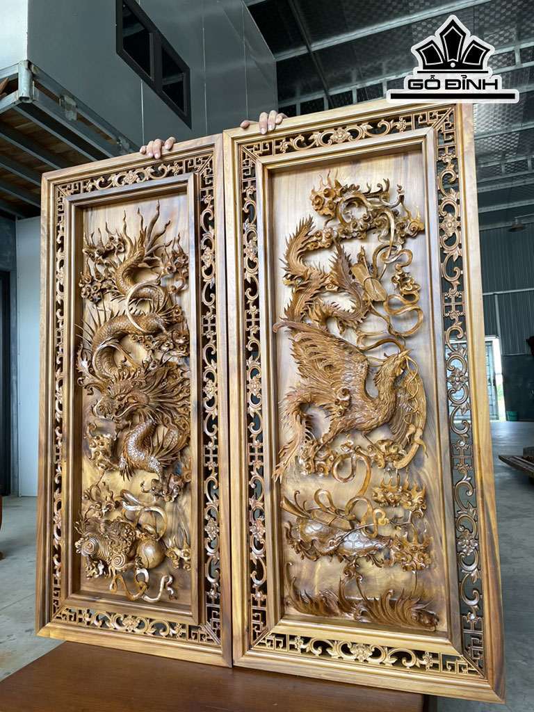 Tranh Tứ  Linh Gỗ Bách Xanh Cao 127 Ngang 57 Sâu 9 (cm)