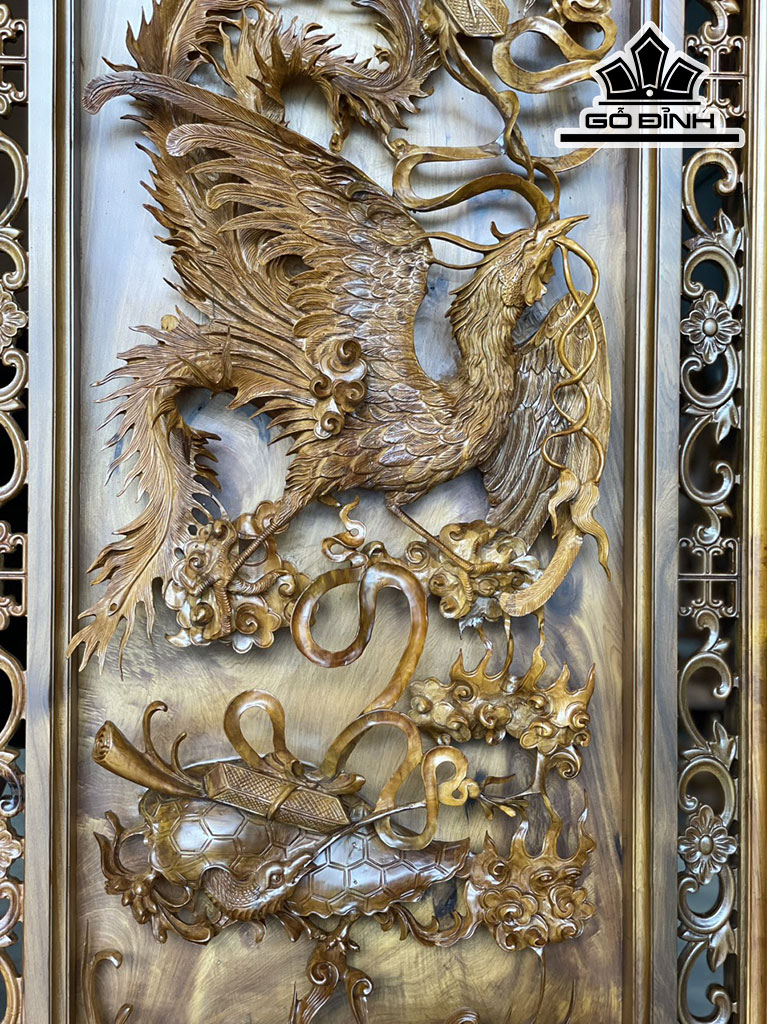 Tranh Tứ  Linh Gỗ Bách Xanh Cao 127 Ngang 57 Sâu 9 (cm)