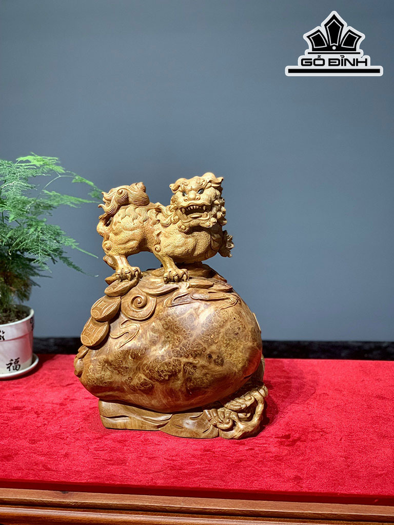Tượng Nghê Gỗ Nu Hương Cao 34 Ngang 25 Sâu 16 (cm)