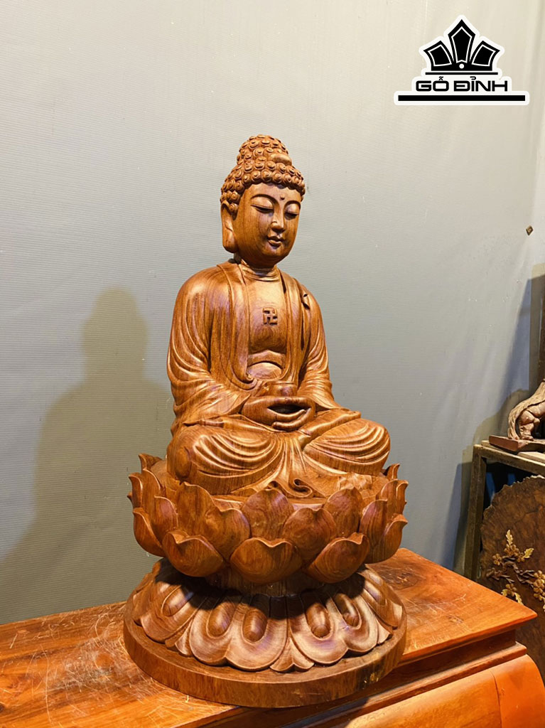 Tượng Phật Tổ Gỗ Hương Cao 60 Ngang 33 Sâu 32 (cm)