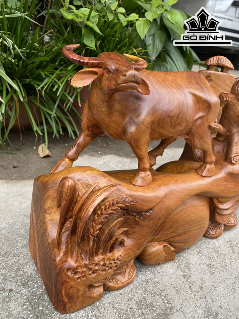 Tiểu Đồng Chăn Trâu Thổi Sáo Gỗ Hương Cao 30 Ngang 40 Sâu 14 (cm)