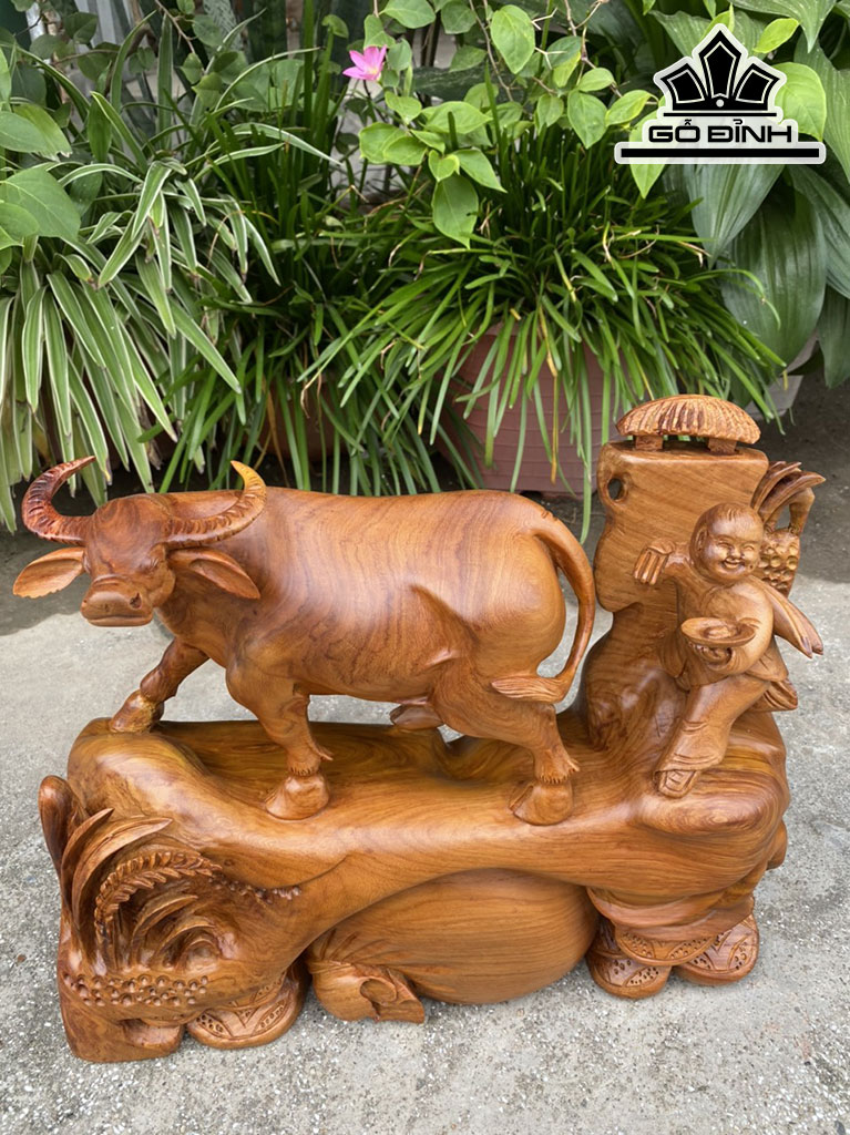 Tiểu Đồng Chăn Trâu Thổi Sáo Gỗ Hương Cao 30 Ngang 40 Sâu 14 (cm)