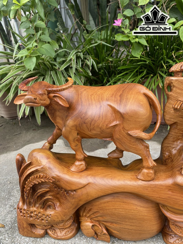 Tiểu Đồng Chăn Trâu Thổi Sáo Gỗ Hương Cao 30 Ngang 40 Sâu 14 (cm)