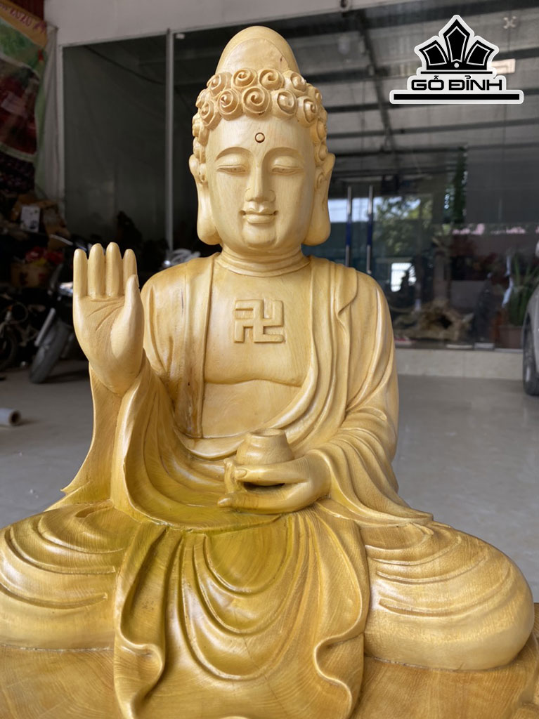 Tượng Phật Tổ Gỗ Mít Cao 50 Ngang 32 Sâu 32 (cm)
