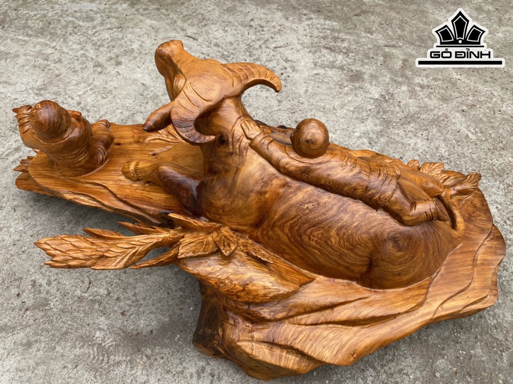 Tượng Tiểu Đồng Cưỡi Trâu Gỗ Hương Cao 24 Ngang 65 Sâu 35 (cm)