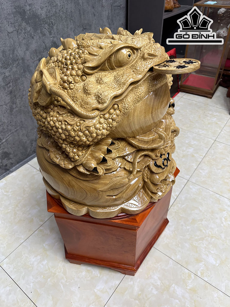Tượng Thiềm Thừ Gỗ Cẩm Vàng Cao 50 Đường Kính 50 (cm)