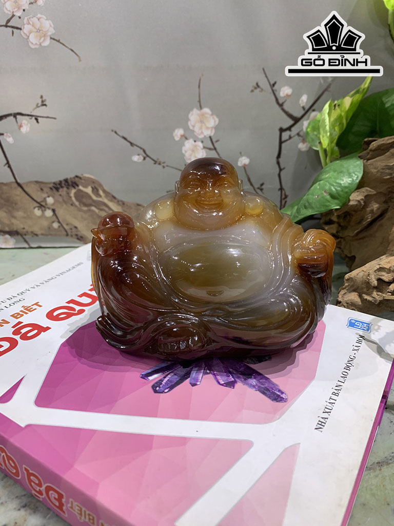 Cụ Di Lặc Đá Mã Não Cao 12 Ngang 8 Rộng  8,6 (cm) 0,92kg