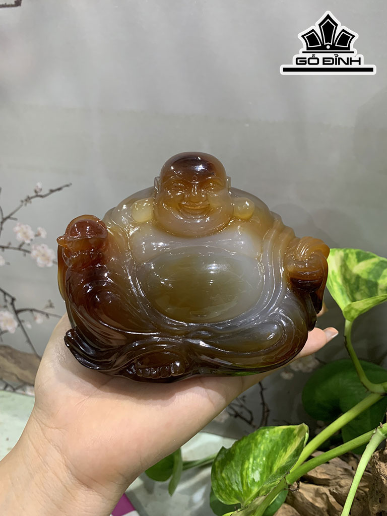 Cụ Di Lặc Đá Mã Não Cao 12 Ngang 8 Rộng  8,6 (cm) 0,92kg
