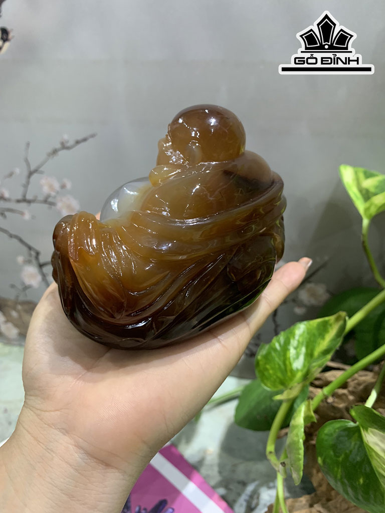 Cụ Di Lặc Đá Mã Não Cao 12 Ngang 8 Rộng  8,6 (cm) 0,92kg