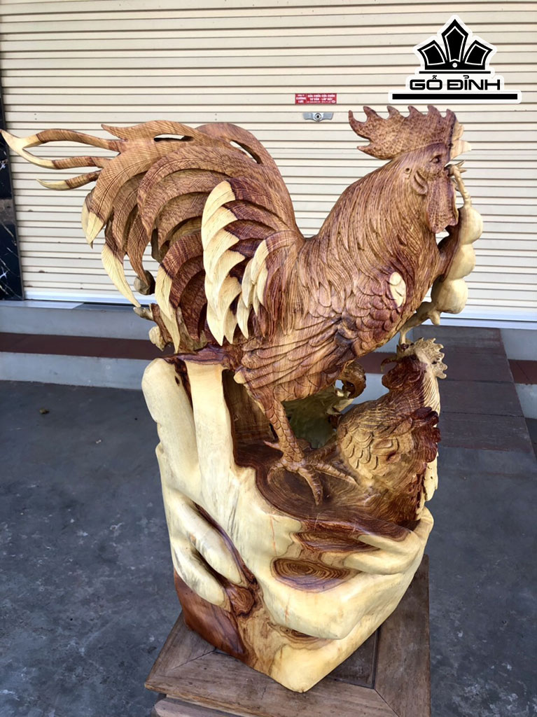 Tượng Gia Đình Gà Gỗ Hương Việt Cao 69 Ngang 50 Sâu 28 (cm)
