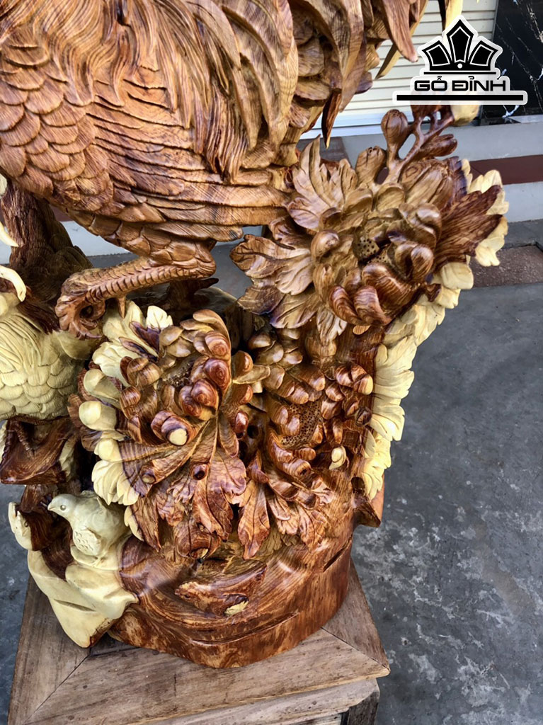 Tượng Gia Đình Gà Gỗ Hương Việt Cao 69 Ngang 50 Sâu 28 (cm)