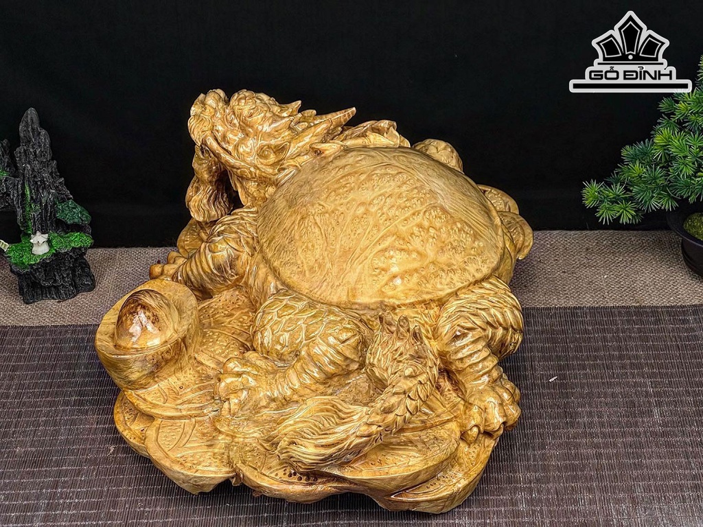 Tượng Long Quy Gỗ Nu Kháo Cao 15 Ngang 47 Sâu 33 (cm)