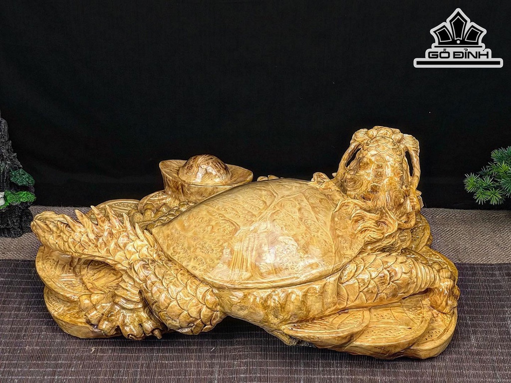Tượng Long Quy Gỗ Nu Kháo Cao 15 Ngang 47 Sâu 33 (cm)