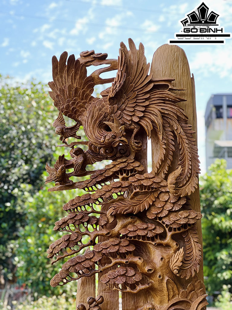 Tượng Ngũ Điểu Chiều Phụng Gỗ Ngọc Am Cao 148 Ngang 50 Sâu 23 (cm)