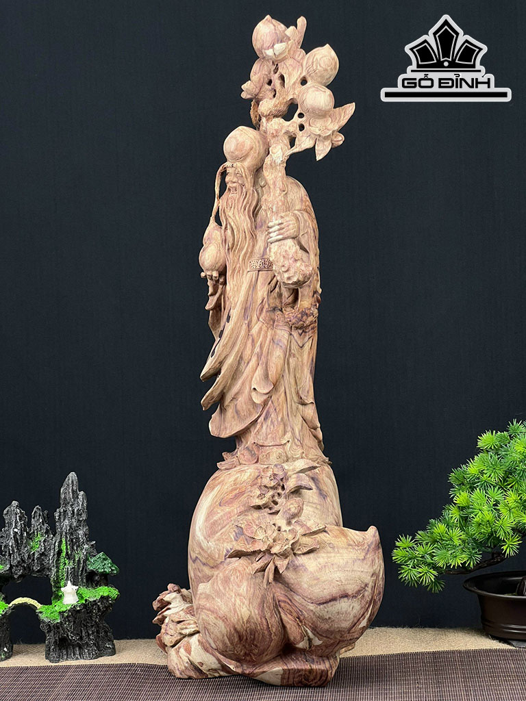 Tượng Ông Thọ Gỗ Sưa Cao 58 Ngang 28 Sâu 18 (cm)