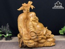 Tượng Phật Di Lặc Nhị Phúc Ngự Tiền Vàng Gỗ Xá Xị Cao 40 Ngang 40 Sâu 26 (cm)