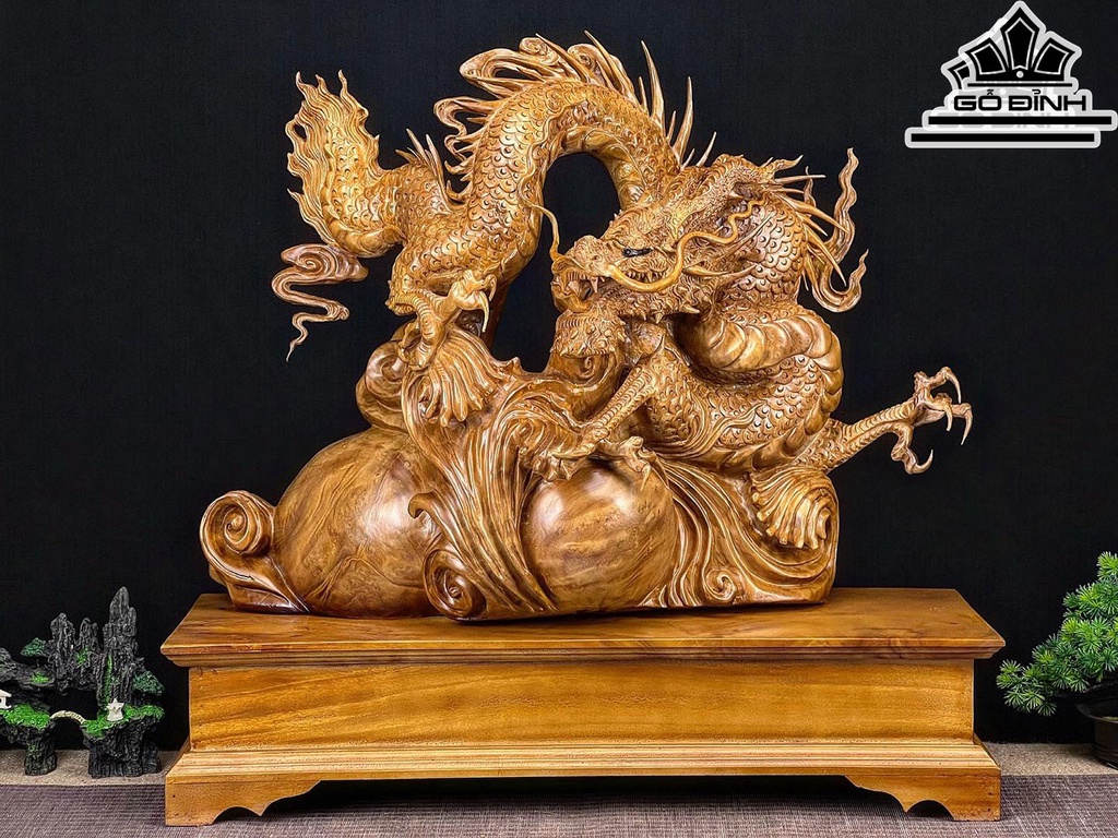 Tượng Rồng ( Nhất Long) Gỗ Xá Xị Cao 67 Ngang 70 Sâu 24 (cm)