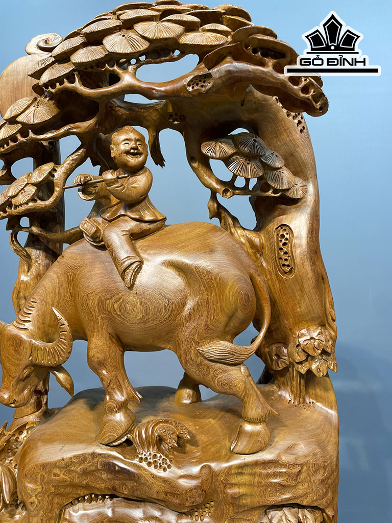 Tiểu Đồng Chăn Trâu Thổi Sáo Gỗ Hương Cao 73 Ngang 44 Sâu 20 (cm)