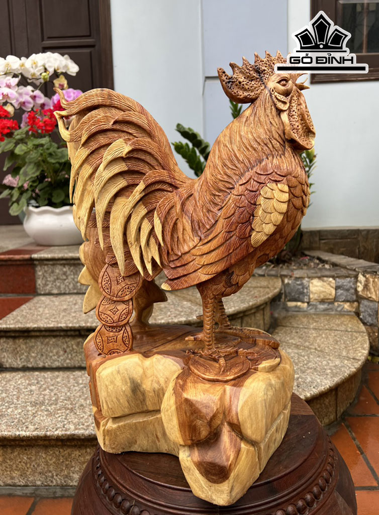 Tượng Gà Trống Gỗ Hương Cao 50 Ngang 34 Sâu 25 (cm)