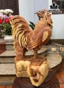 Tượng Gà Trống Gỗ Hương Cao 50 Ngang 34 Sâu 25 (cm)