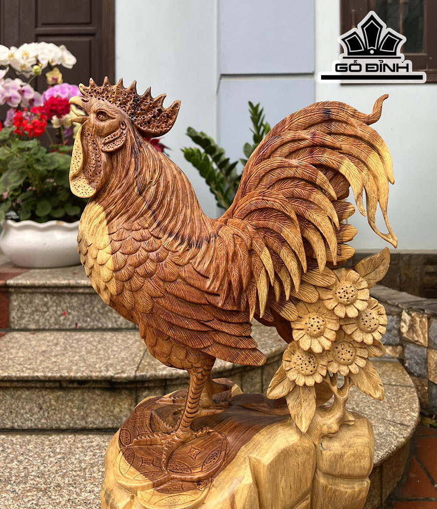 Tượng Gà Trống Gỗ Hương Cao 50 Ngang 34 Sâu 25 (cm)