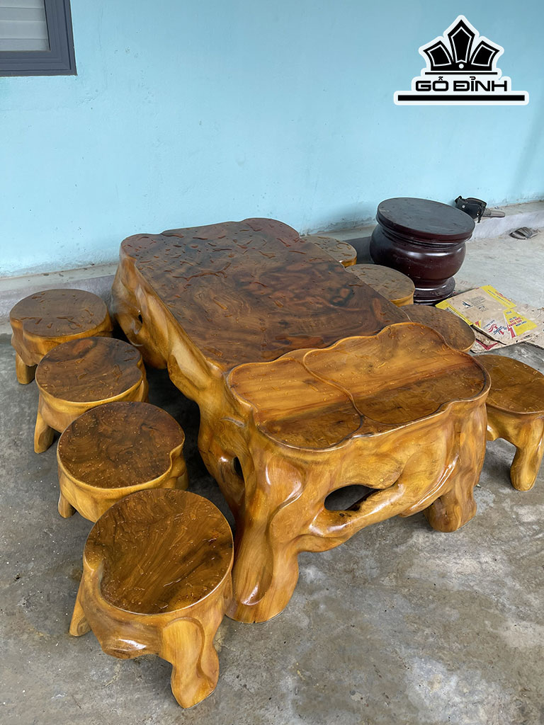 Bộ Bàn Gỗ Nu Xá Xị  8 Đôn 39x40 1 Bàn 160x80x60 (cm)