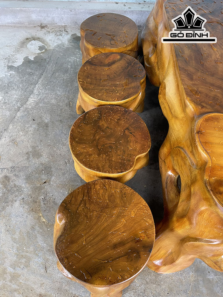 Bộ Bàn Gỗ Nu Xá Xị  8 Đôn 39x40 1 Bàn 160x80x60 (cm)