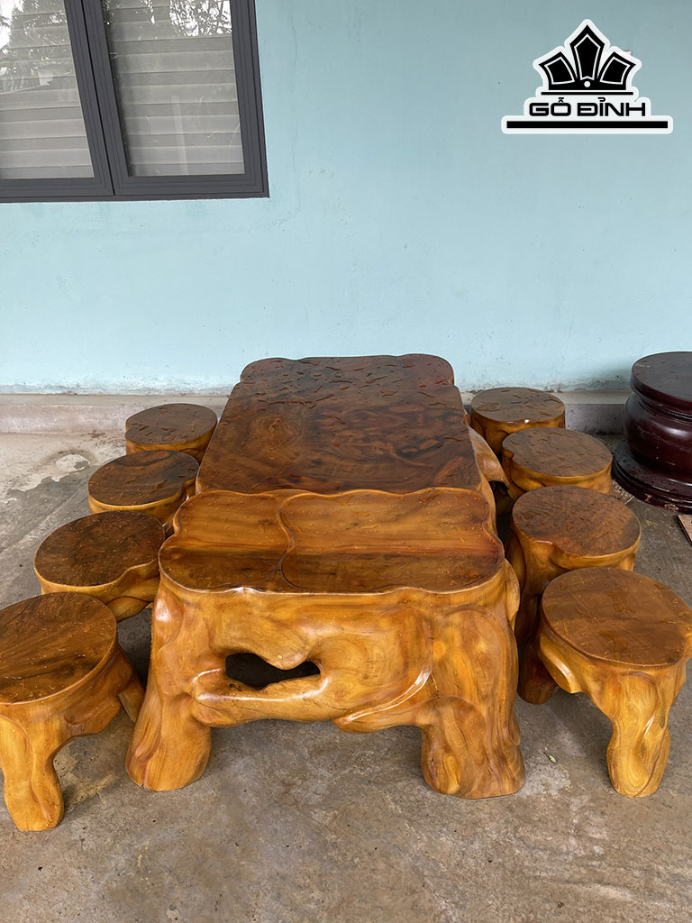 Bộ Bàn Gỗ Nu Xá Xị  8 Đôn 39x40 1 Bàn 160x80x60 (cm)