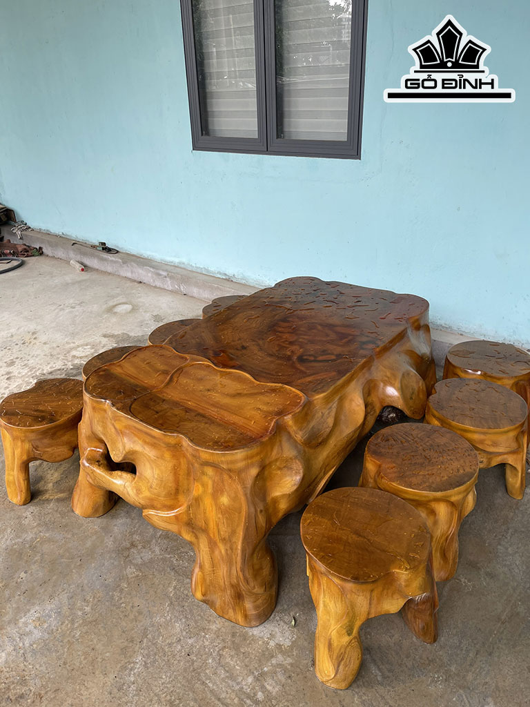 Bộ Bàn Gỗ Nu Xá Xị  8 Đôn 39x40 1 Bàn 160x80x60 (cm)