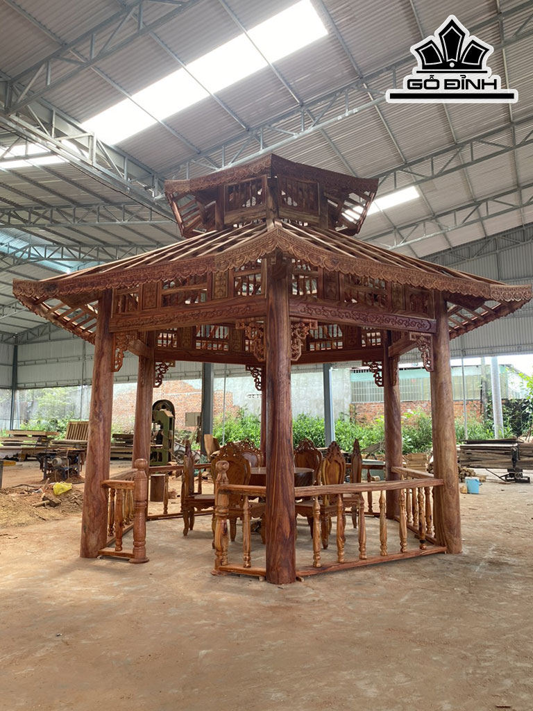 Chòi Lục Giác Mái Cổ Gỗ Trắc Cột 420 Đường Kính Cột 25 (cm)