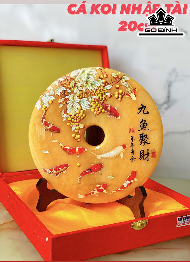 Đồng Điếu Tranh 3D Đá Ngọc Hoàng Long Cao 20 (cm)
