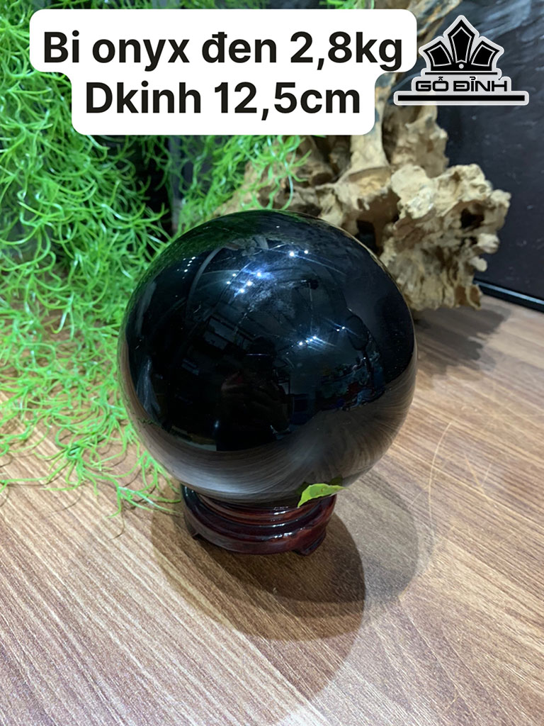 Bi Cầu Đá Onyx Đen Đường Kính Hạt 12,5 (cm) 2,8kg