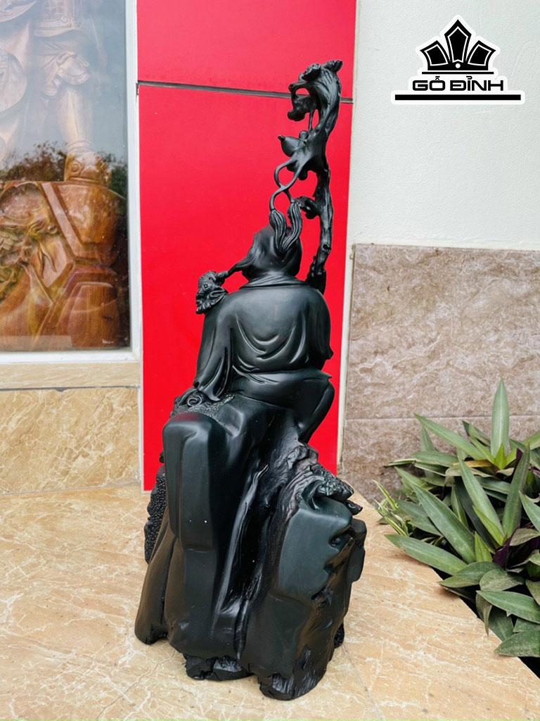 Tượng La Hán Trường My Gỗ Mun Sừng Cao 52 Ngang 26 Sâu 26 (cm)