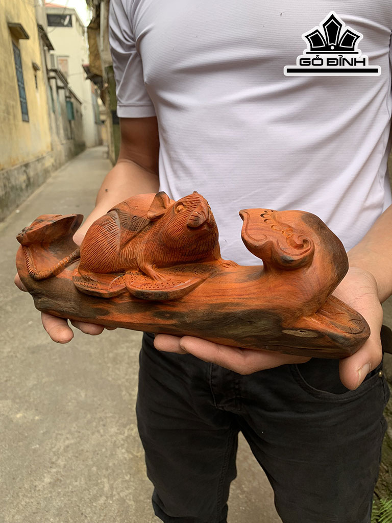 Tượng Chuột Phong Thủy Gỗ Trắc Cao 12 Ngang 33 Sâu 8 (cm)