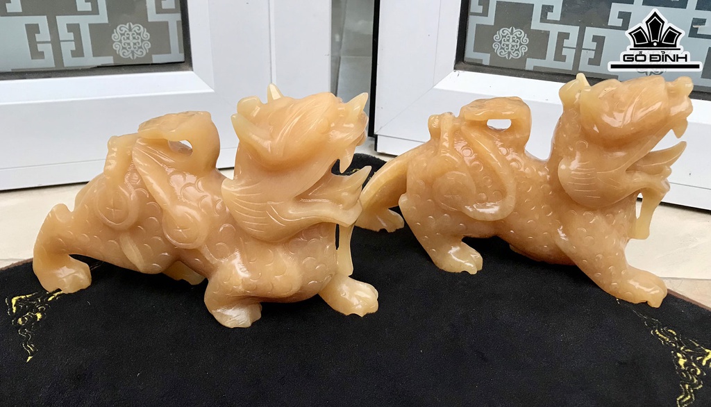 Đôi Thiên Lộc Như Ý Đá Ngọc Hoàng Long Cao 22,5 Ngang 15 Sâu 6,3 (cm) 4kg