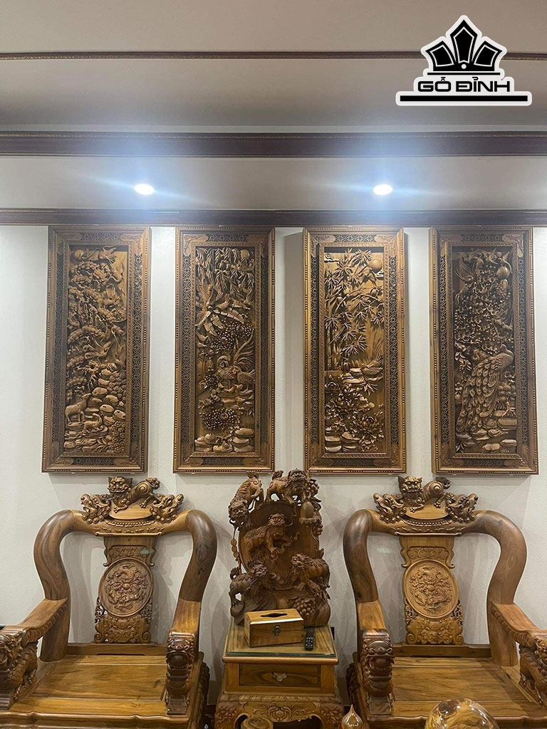 Tranh Tứ Quý Gỗ Bách Xanh Cao 135 Ngang 55 Sâu 7 (cm)