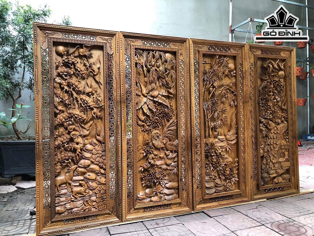 Tranh Tứ Quý Gỗ Bách Xanh Cao 135 Ngang 55 Sâu 7 (cm)