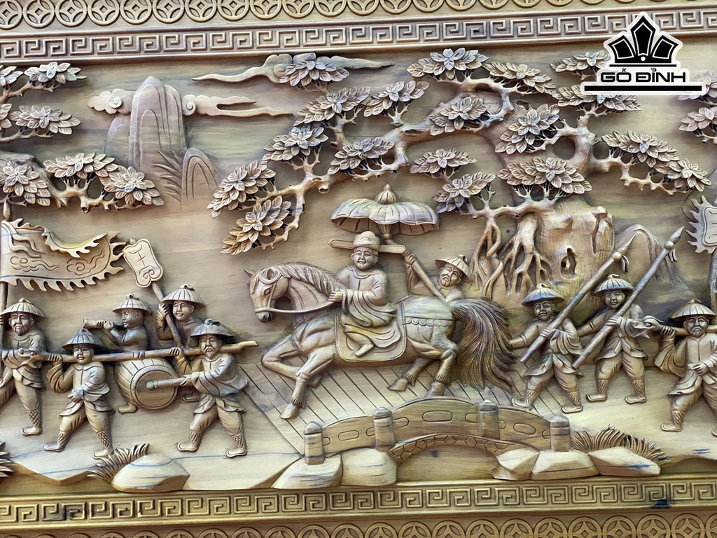 Tranh Vinh Quy Bái Tổ Gỗ Bách Xanh Cao 77 Ngang 217 Sâu 7 (cm)