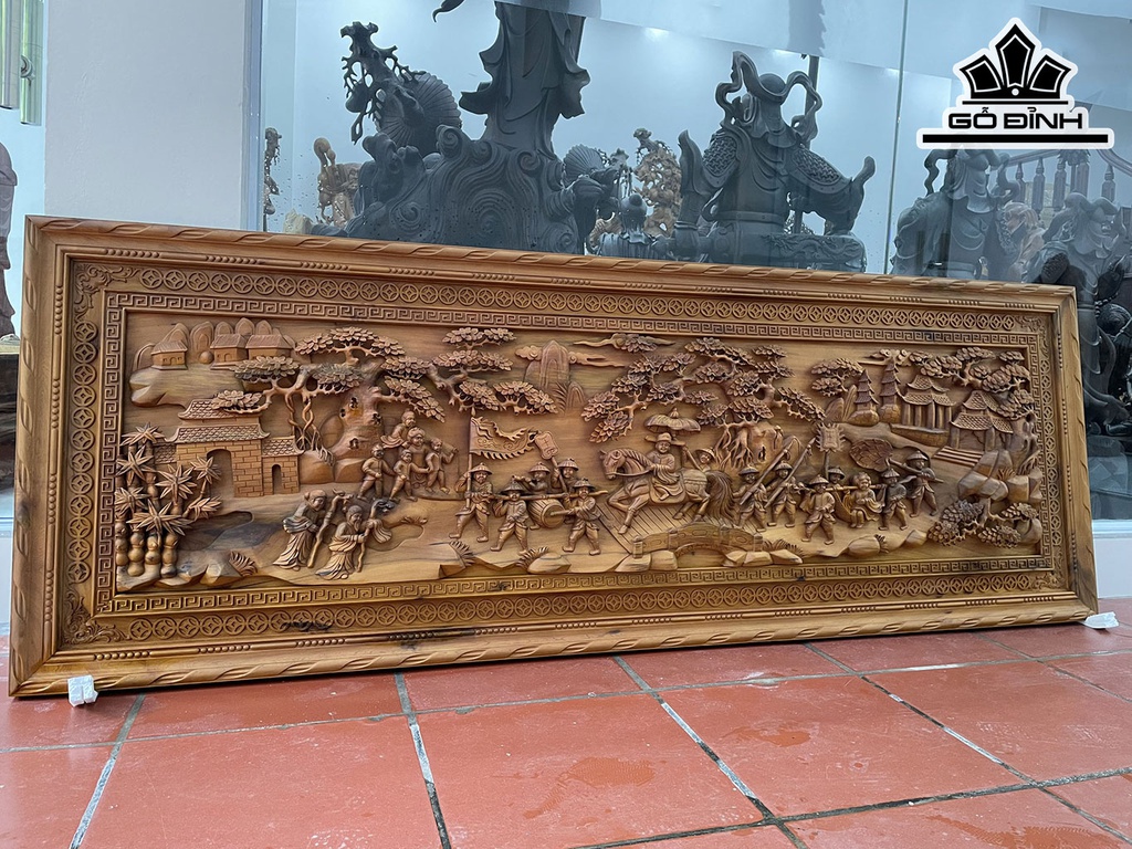 Tranh Vinh Quy Bái Tổ Gỗ Bách Xanh Cao 77 Ngang 217 Sâu 7 (cm)